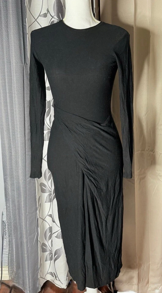 VINCE. Vestido vaquero midi de manga larga negro para mujer talla: XS Foto 2 de 4
