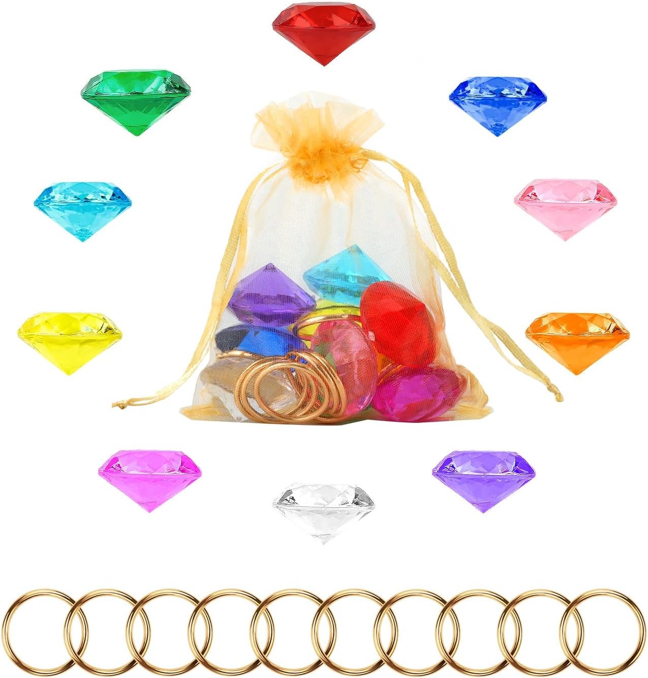 Chaos Emeralds and Rings Set, Include 10pcs Acrylic Crystal Diamond Gems with 1