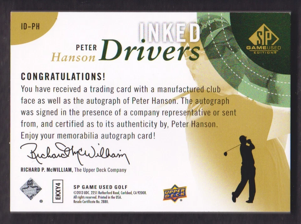 2014 SP Game Used Golf Inked Drivers #ID-PH Peter Hanson Auto - Image 2 of 2
