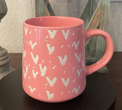 Thyme & Table MUG Coffee Tea Pink w White Hearts Ceramic Abstract Glossy
