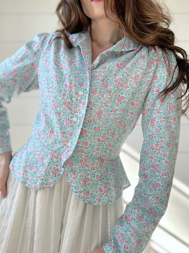 Vintage Avon Top Calico Floral Estilo Peplum - Imagem 2 de 4