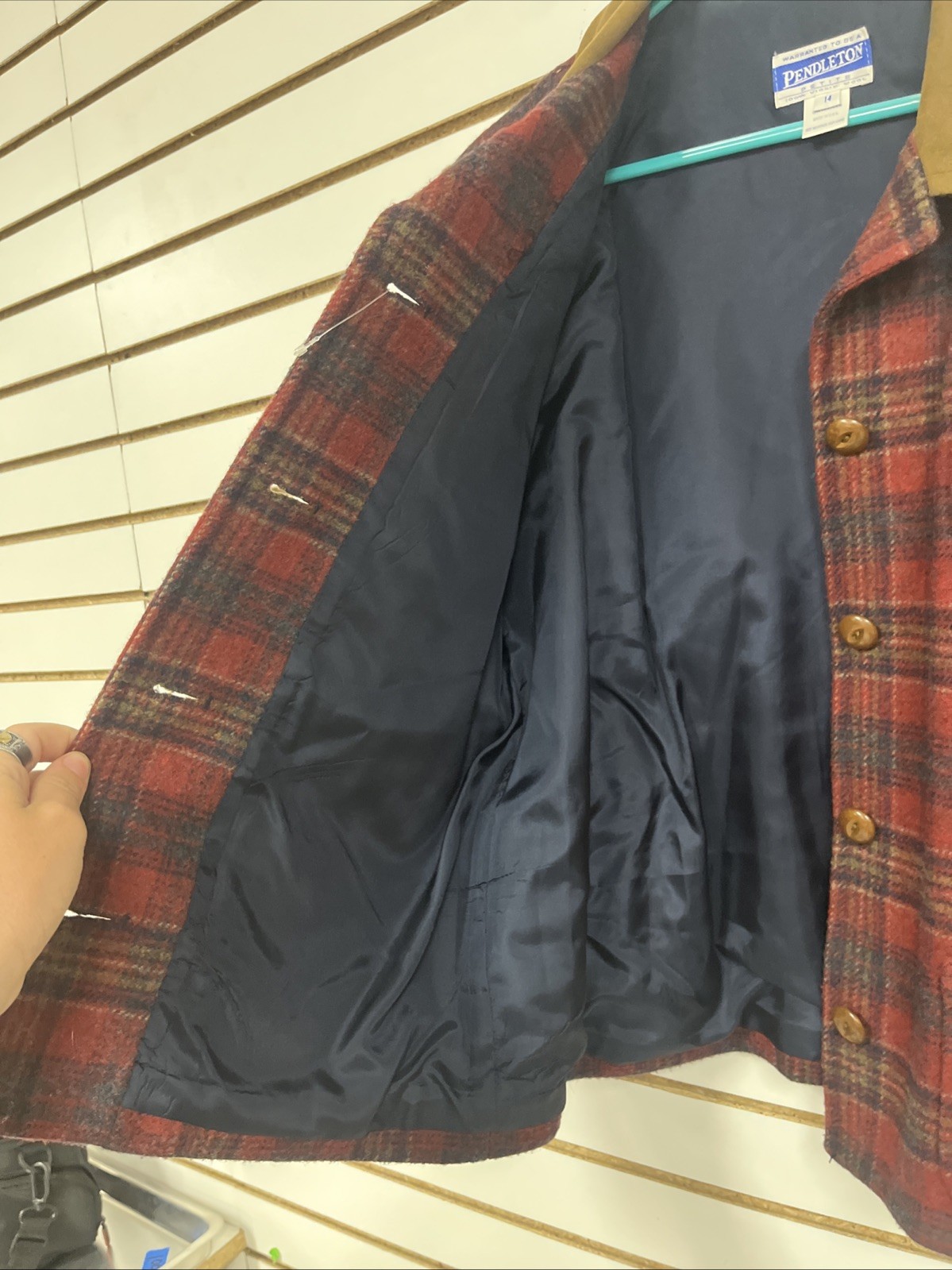 Pendleton Plaid Red Virgin 100% Wool Button shack… - image 2