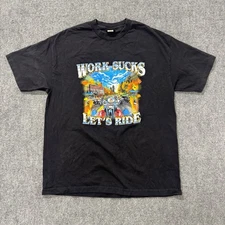 Hot Leathers T-Shirt Men’s XL Work Sucks Let’s Ride 2008 100% Cotton Black