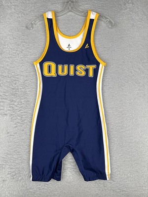 BSN Sports Wrestling Singlet Mens Small Navy Blue Yellow Quist Lettered Uniform