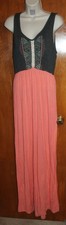 VANITY Ladies' Large SLEEVELESS MAXI DRESS (peach/gray knit) EUC