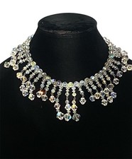 Vintage Aurora Borealis Crystal Drop Choker Statement Necklace 15in