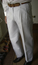 Pantaloni eleganti vintage W 30 31 L28,5 estivi doppie pieghe blu pallido gessato fine