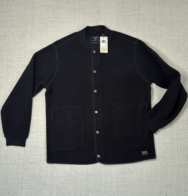 NWT Dockers Men s Collarless Sherpa Fleece Jacket Snap Cardigan Black Size XL