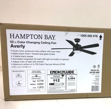 Hampton Bay Averly 52 in. LED Matte Black Ceiling Fan with Light+ Remote (OPEN)