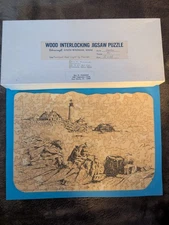 Vintage Glencraft Wood Interlocking Jigsaw Puzzle Portland Head Light By Nielsen