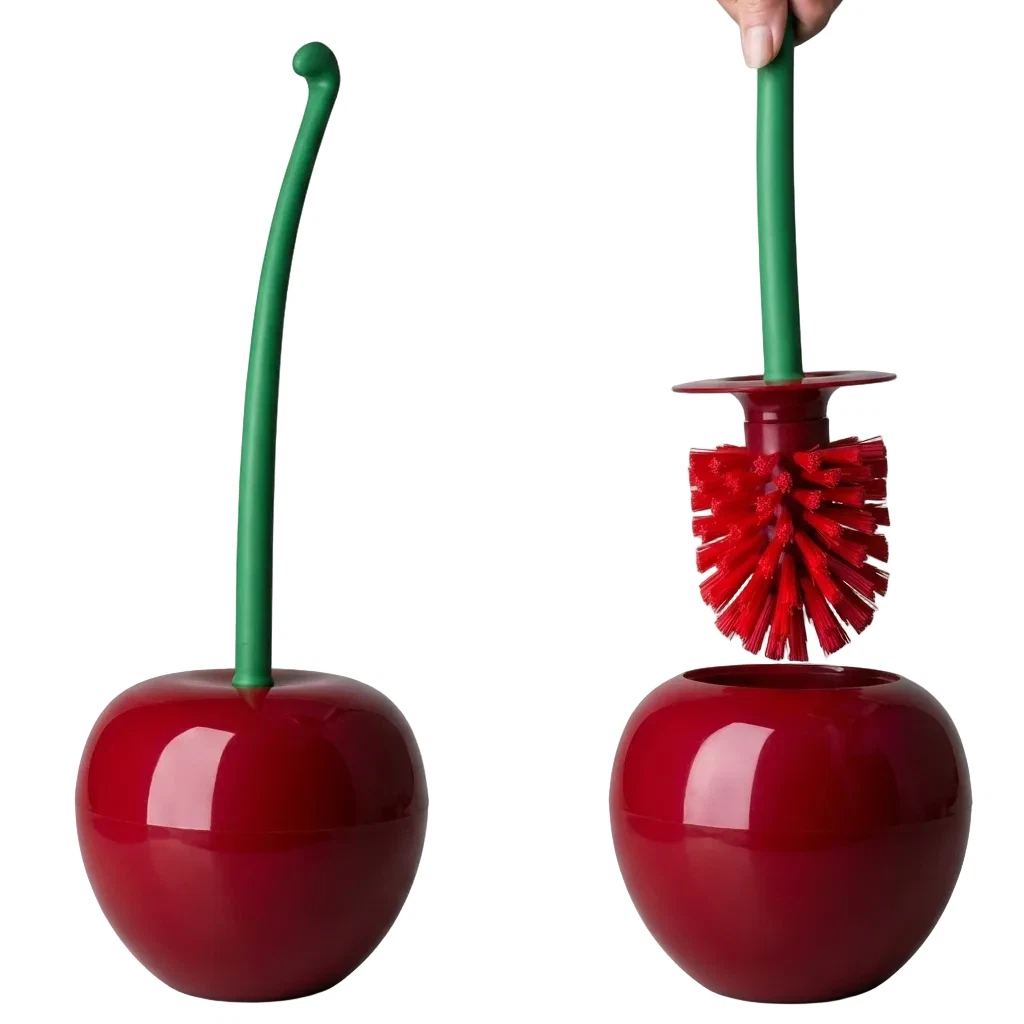 Scopino Per WC A Forma Di Ciliegia – Set Con Supporto In Piedi, Design Creativo E Divertente, Colore Rosso Brillante. Dimensioni: 35,6x12,7x12,7 Cm.