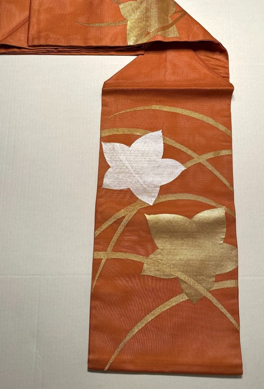Luxury Japanese Kimono Fabric Silk Sash Belt, Nagoya Obi Summer bellflower Orang