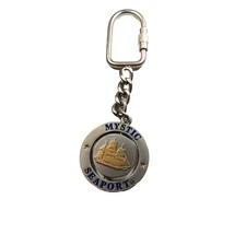 Mystic Seaport Spinner Keychain Gold And Pewter Tone Souvenir