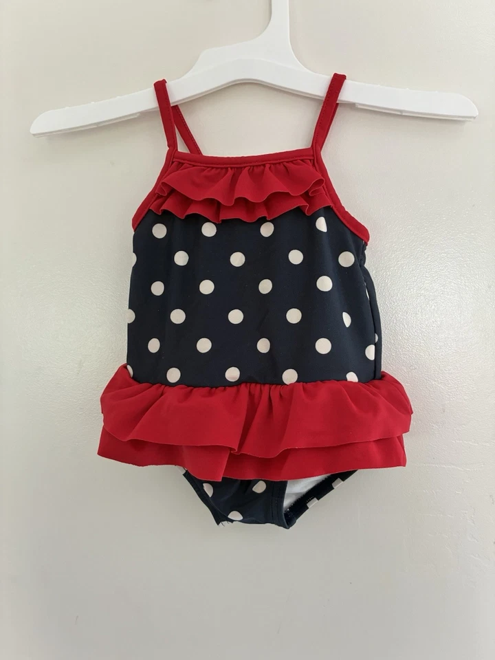 Carter's Baby Girl Patriotic Polka Dot Red Ruffle Lined 1-Piece Swimsuit Navy 6M - Изображение 2 из 4