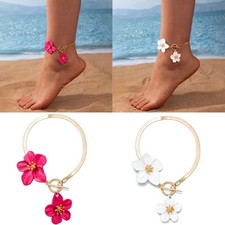 Elegant Snake Bone Chain Anklet With 3D Flower Charm Summer Foot Jewelry Gift