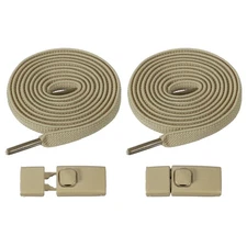 No Tie Shoelaces with 2 Metal Square Buckle Clips, 1Pair & Khaki