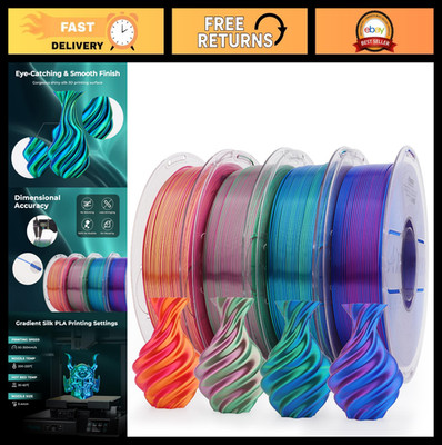 Shiny Dual Color Silk PLA 3D Printer Filament Bundle 1.75mm - 4 Spools, 1KG, Mul