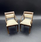 Vtg Bespaq Dollhouse Miniature Arm Chair Set of 2 Walnut color White Floral Seat