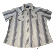 Vtg Wrangler Western Shirt Mens 2XL Gray Stripe Pearl Snap Rockabilly Cowboy 90s