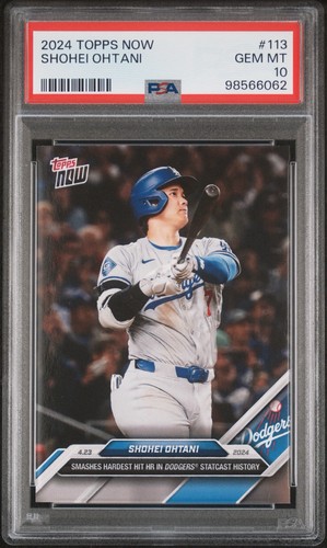 2024 Topps Now Shohei Ohtani #113 Dodgers PSA 10 hardest HR hit Dodgers history