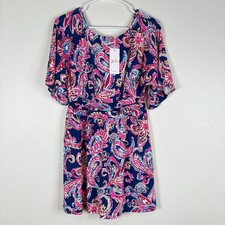 Lilly Pulitzer Perigi Boat Neck Romper Paisley Print Dress  Small Pink Blue 