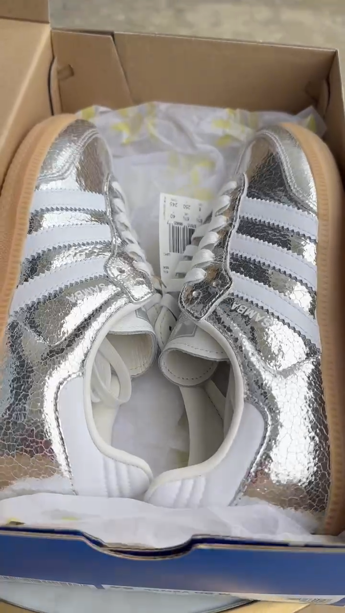 adidas Samba OG Silver Metallic Cracked Leather Women's JR0035 | eBay