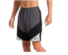 New NIKE sz small swim trunks shorts drawstring elastic waist gray black