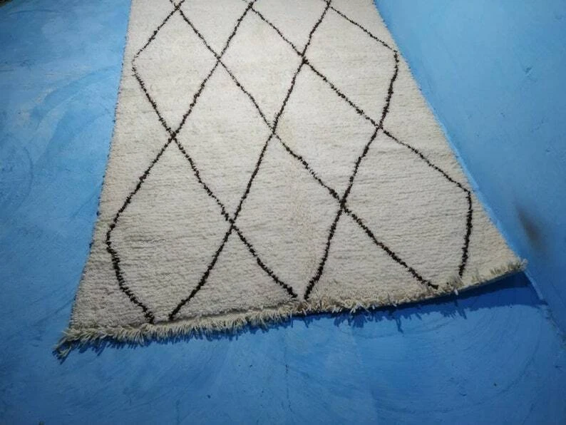 Beni Ourain Rug 6'8 "x 5,5" Ft Moroccan Rug Handmade Authentic Wool Carpet Brown - Image 4 of 4