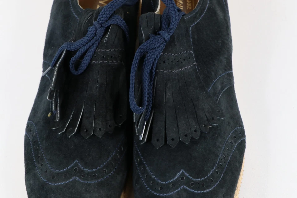 Nuevo de Colección Años 90 Ropa de Calle Para Mujer 7B Flecos Grueso Cuero Plataforma Zapatos Azul Marino EE. UU. Foto 3 de 4