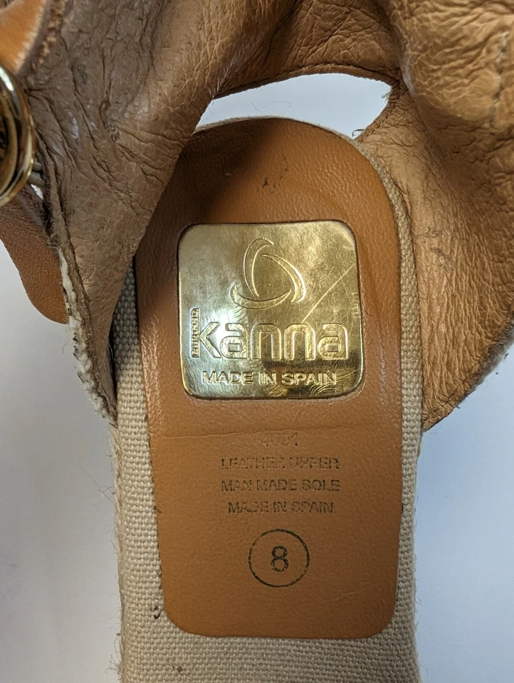 ZAPATOS ALPARGATA KANNA SPAIN 8 PUNTERA ABIERTA CUERO SUPERIOR AZUL TOSTADO CUÑA ¡LINDOS! Foto 3 de 4