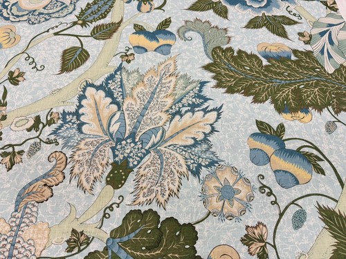 Cowtan & Tout Botanical Floral Linen Print Fabric- Cashew Tree Blue Olive 1.05yd - Picture 2 of 4