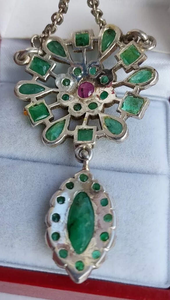 Silver Necklace Emerald Ruby Large Pendant Heavy … - image 5