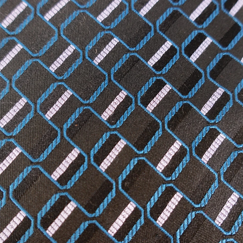 CG CECIL GEE London Mens Black Teal Blue Geometric Necktie Tie Art Deco Modern - Image 2 of 4