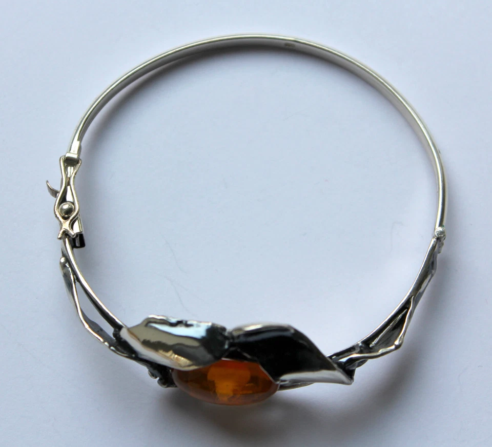 Bernstein Armreif Silber 925 Vintage modernist art deco Armband - Bild 4 von 4