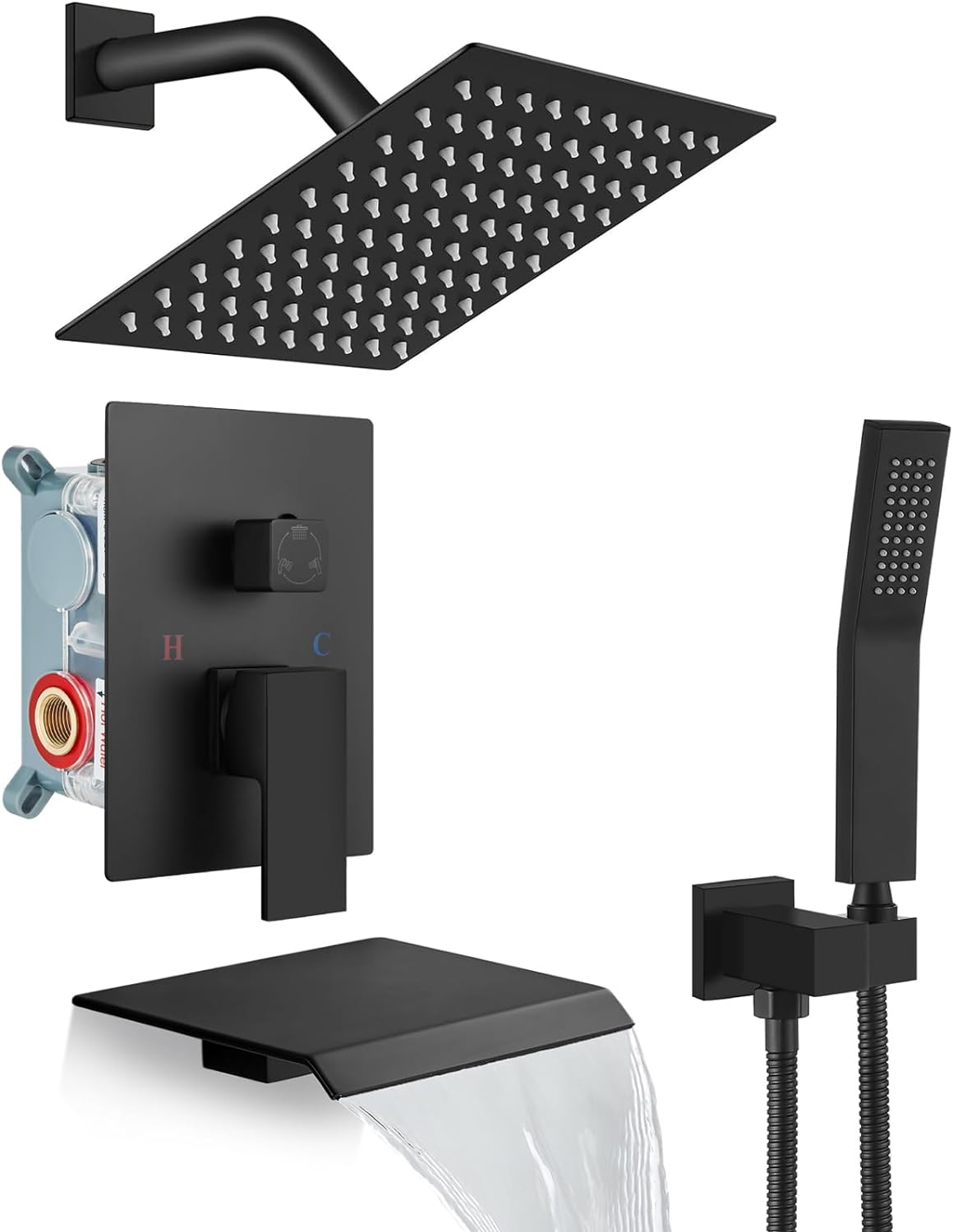 Rain Shower Faucet System Set Rainfall Shower Head with Handheld Sprayer Waterfa