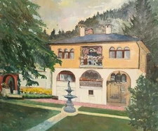 Vintage realist oil painting house landscape