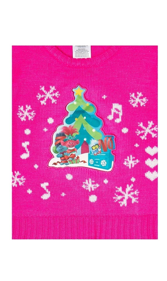 Vestido Suéter de Vacaciones Trolls Película Niñas Rosa Arco Iris Tejido Amapola Talla Lg 10-12. Foto 2 de 3