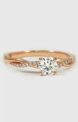 Real Moissanite  1Ct Round CutSolitaire Engagement Ring 14K Yellow Gold Plated