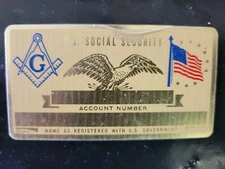 Vintage Perma-Plate MASON  Social Security ID Card A NOS 1970'S Free Masons