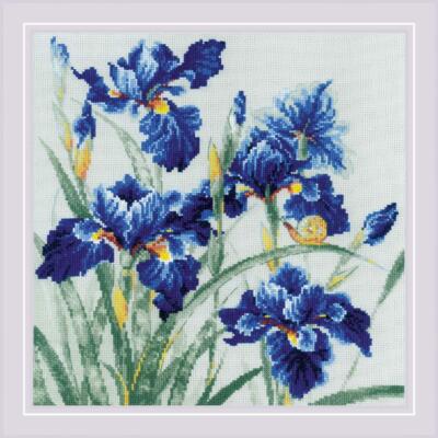 Riolis Kreuzstich Set ''Blaue Schwertlilien'', Zählmuster, 30x30cm