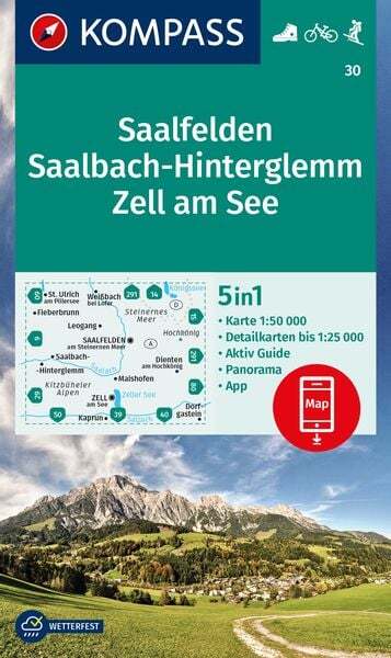 Thumbnail - Kompass Wanderkarte 30 Saalfelden, Saalbach-hinterglemm, Zell Am See
