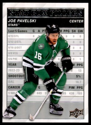 Joe Pavelski 2023-24 Upper Deck Series 1 Stat Box Fillers RC #SB-13 Dallas Stars