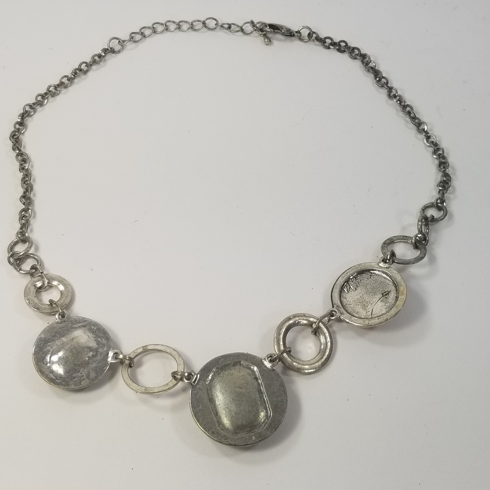 Silvertone Chain Link Circle Statement Rhinestone… - image 8