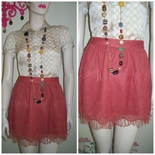 Women's " Veromoda " Coral Salmon Lace and Thin Fringe Hem Accent Skirt sz S/M