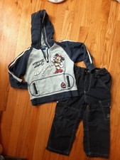 Disney Mickey Mouse Hoodie blue Sweatshirt, Tan Sweatpants  lined pants.4T