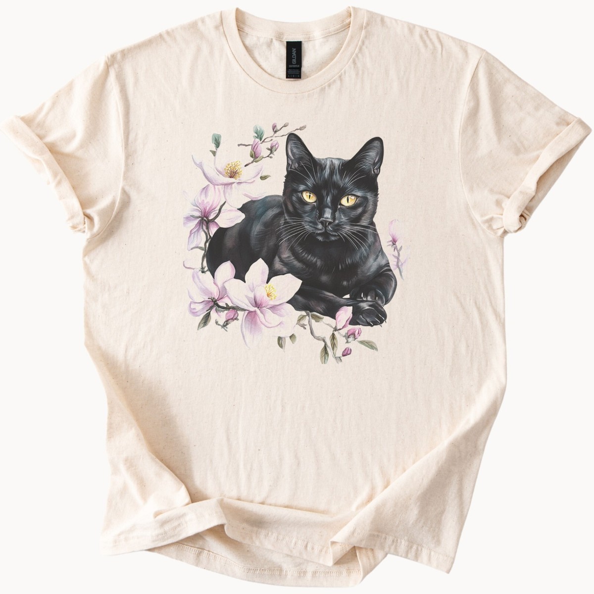 Black Cat Shirt Floral T Shirt Garden Lover Tee Nature Kitten
