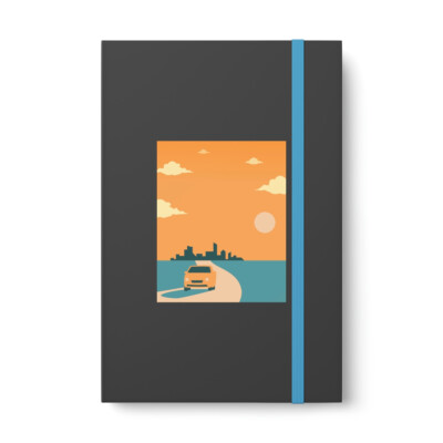 Color Contrast Car and City Silhouette Notebook - Ruled
