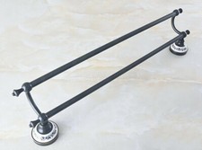 Oil Rubbed Bronze Wall Mounted Bathroom Double Towel Rail Holder Rack Zba752