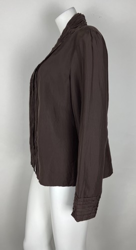 J. Jill Women’s 100% Silk Top Snap Closure Shirt XL Solid Brown Long Sleeve - Picture 4 of 5