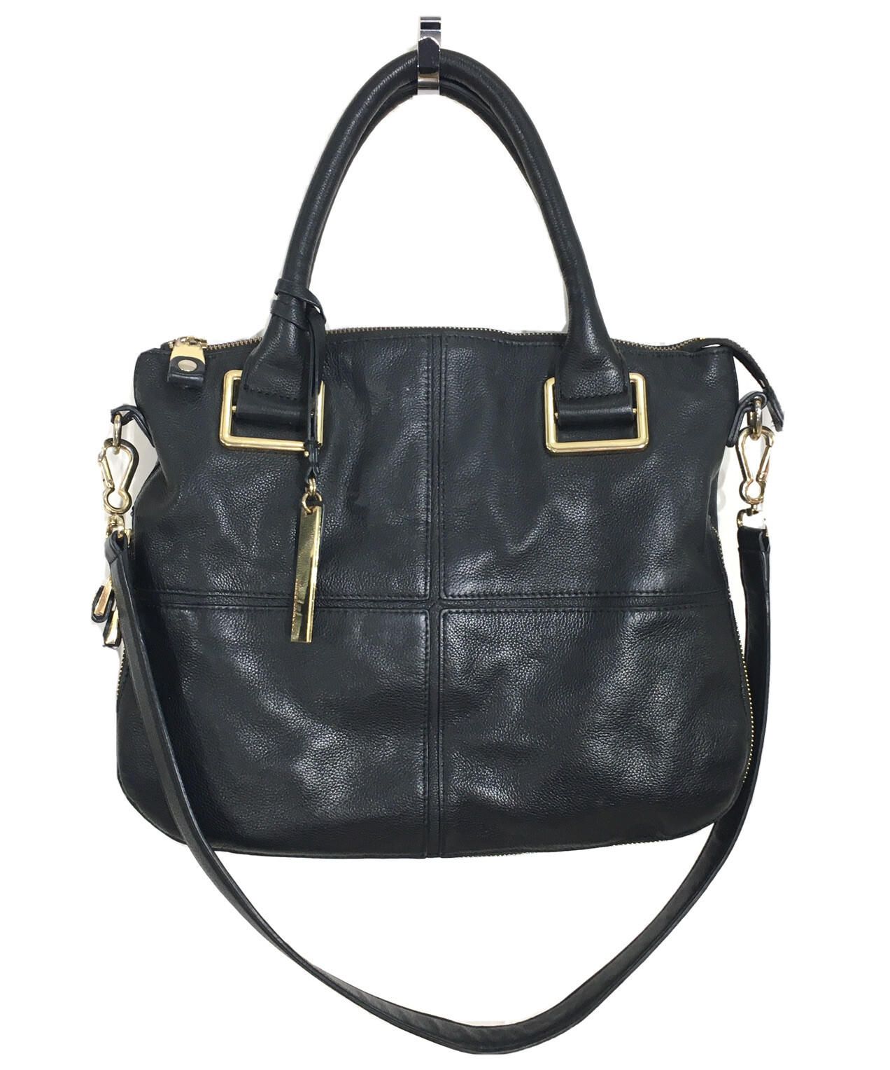 Vince Camuto Satchel Handbag Large Black Leather Convertible Shoulder ...